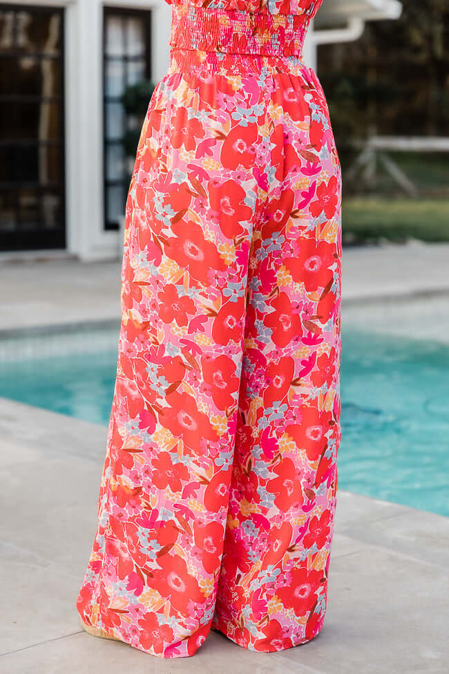 Boho Floral Two Piece Pant Set  In Red Pappy