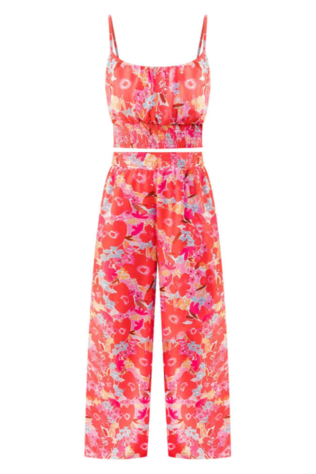 Boho Floral Two Piece Pant Set  In Red Pappy