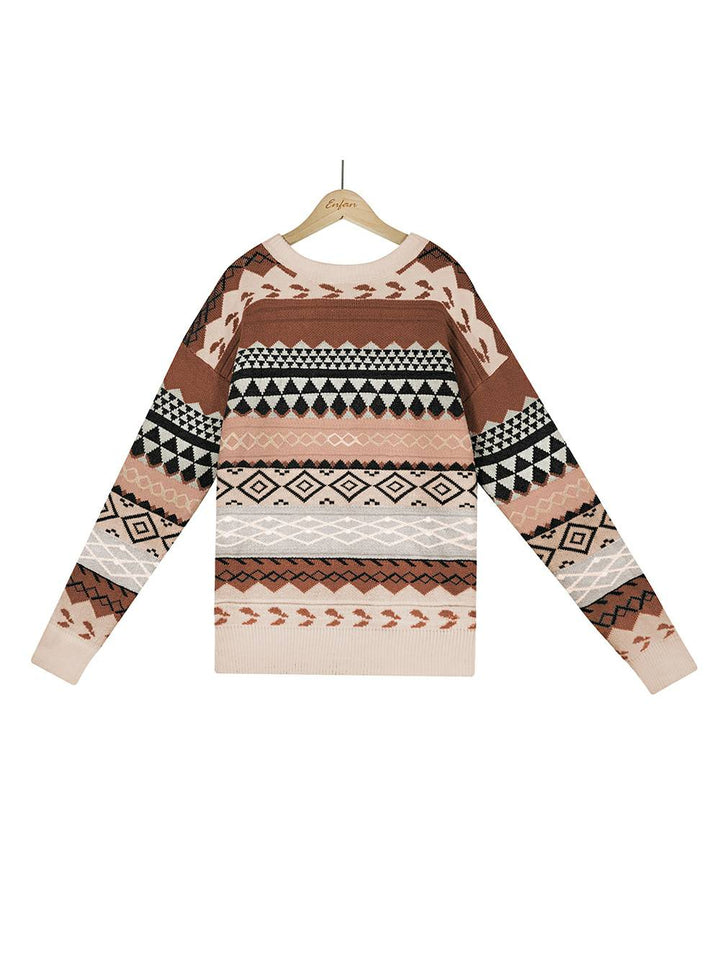 Jacquard Multicolor Patchwork Knit Sweater