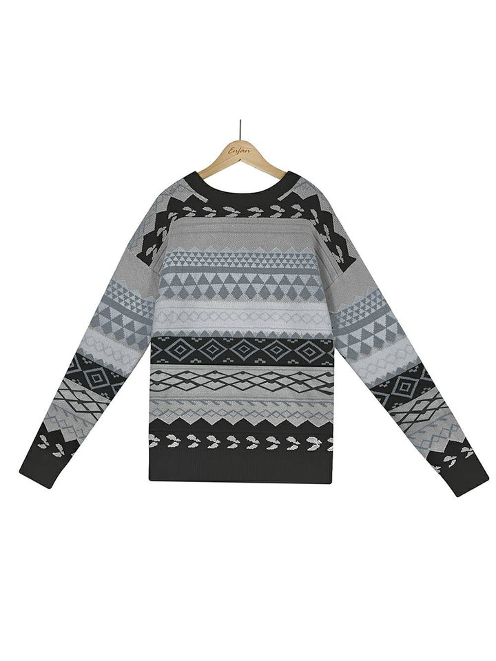 Jacquard Multicolor Patchwork Knit Sweater