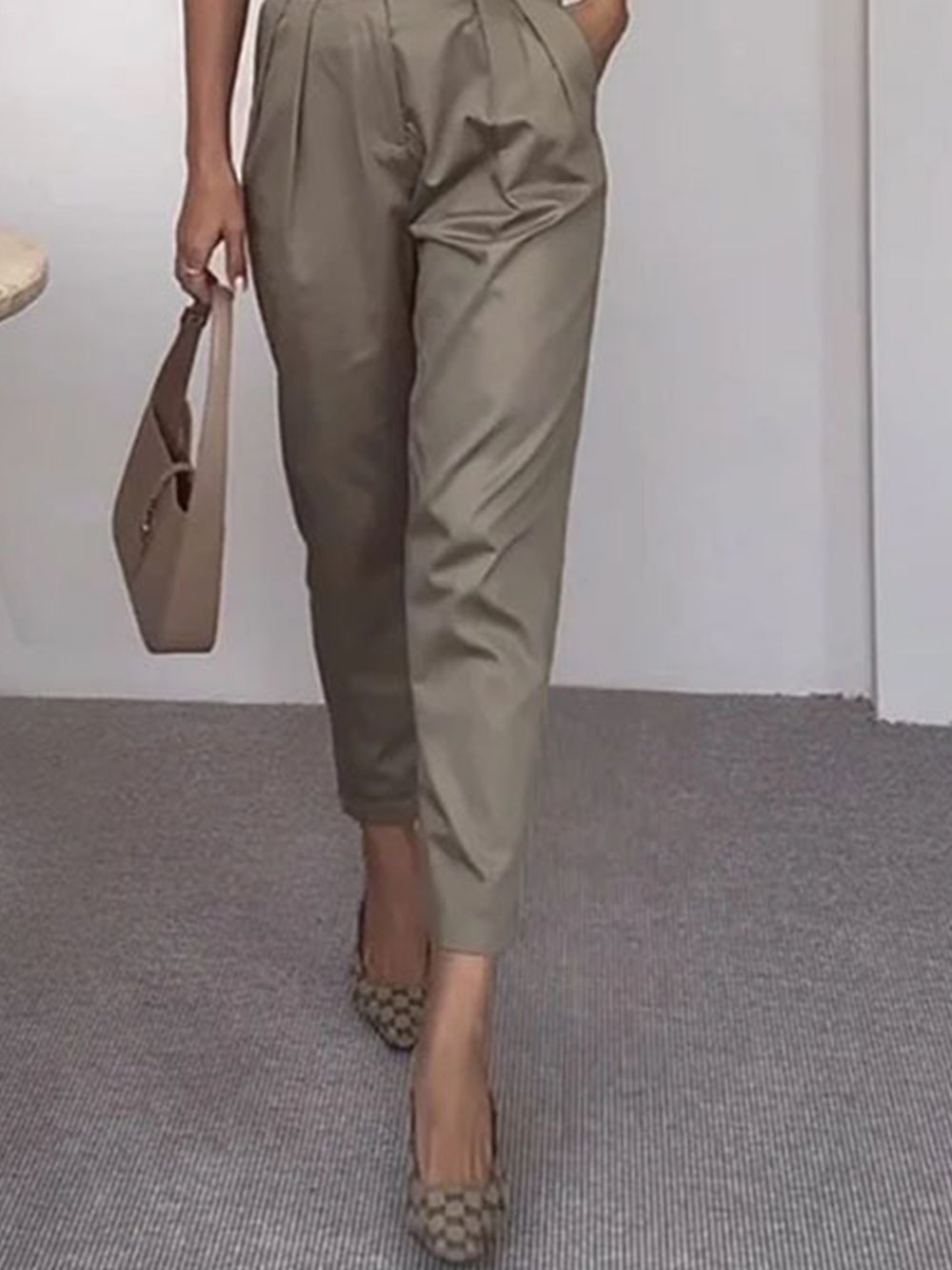 Side Pocket Belt Long Pant Set In Sage