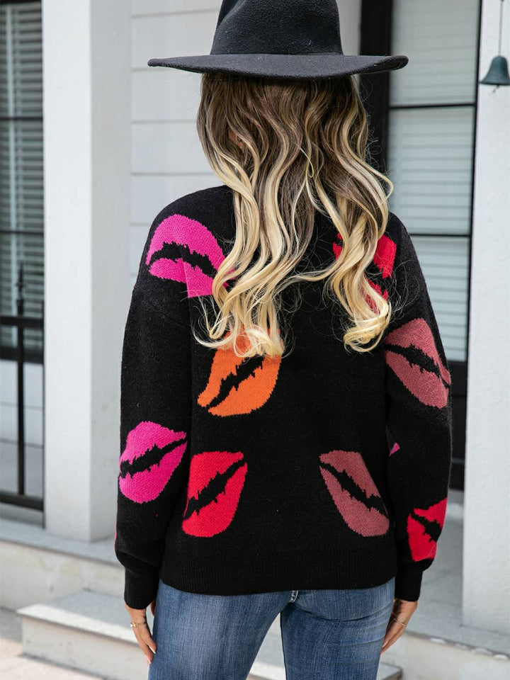 Lips of Love  V-Neck Knit Pullover Sweater