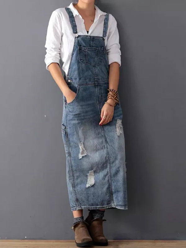 Jean Slit Back Dungaree Dress