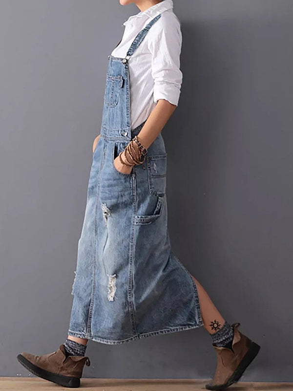 Jean Slit Back Dungaree Dress