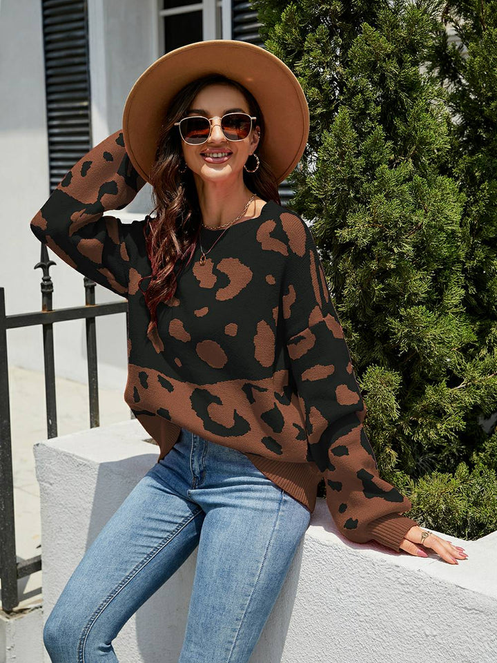 Chic Leopard Round Neck Knit Sweater