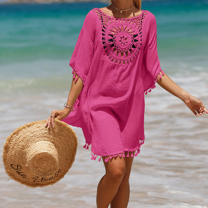 Hand Crochet Loose Fringe Sunflower Beach Blouse Cover Up