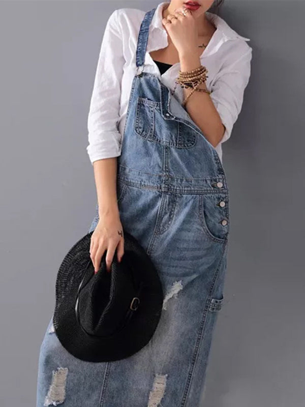 Jean Slit Back Dungaree Dress