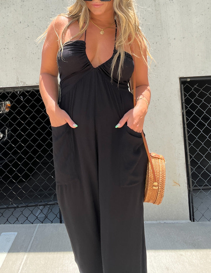 Bella Hipster Jumpsuit Black-Pair with the Perfect Sandals