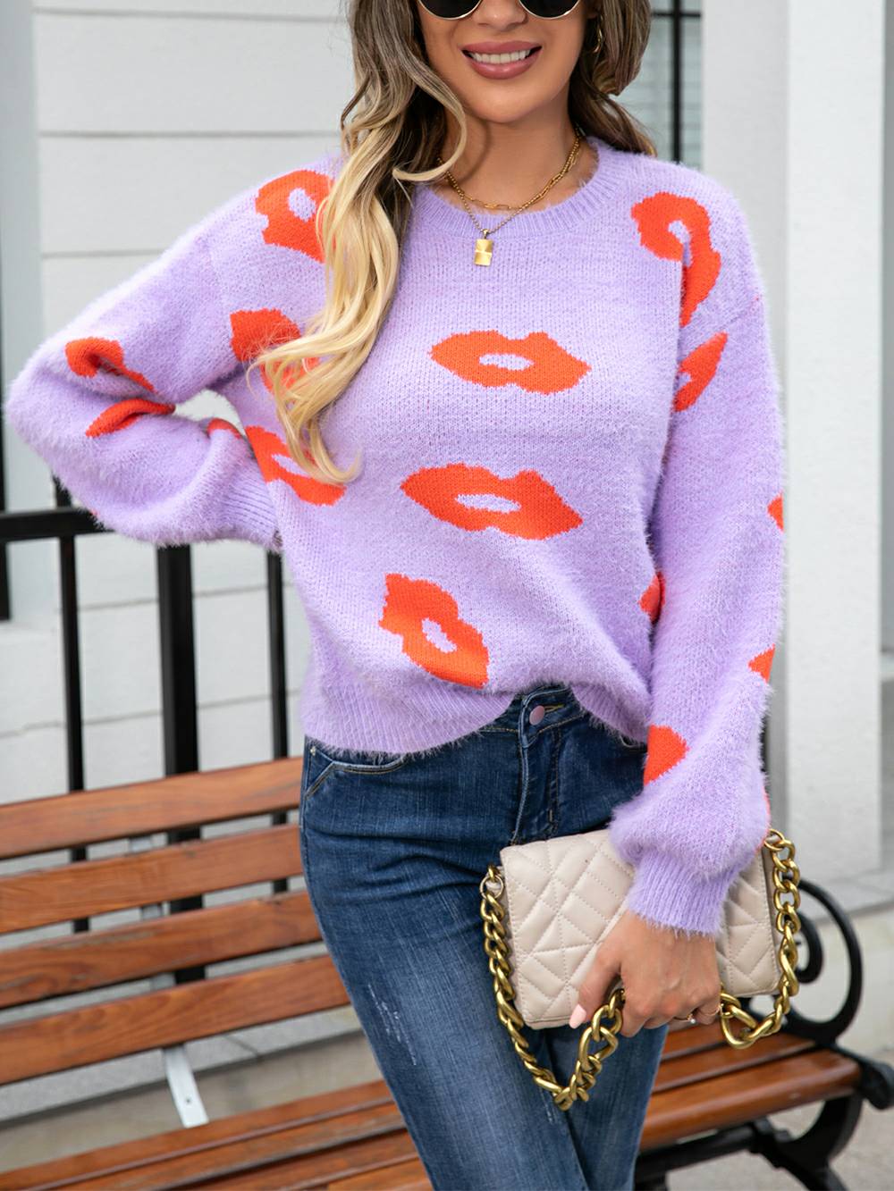 Lips of Love Round Neck Pullover Sweater