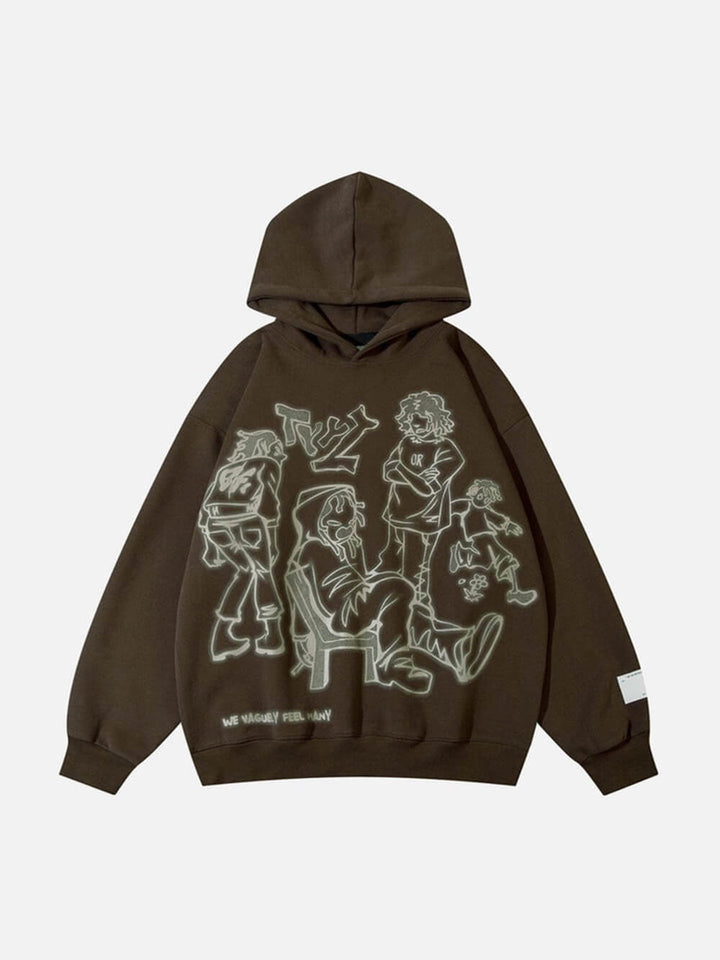 Cartoon Line Character Print Hoodie