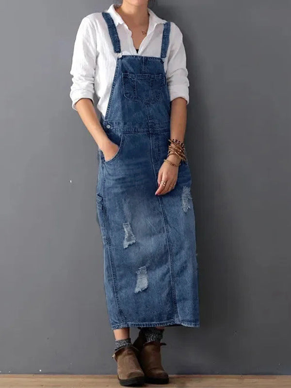 Jean Slit Back Dungaree Dress