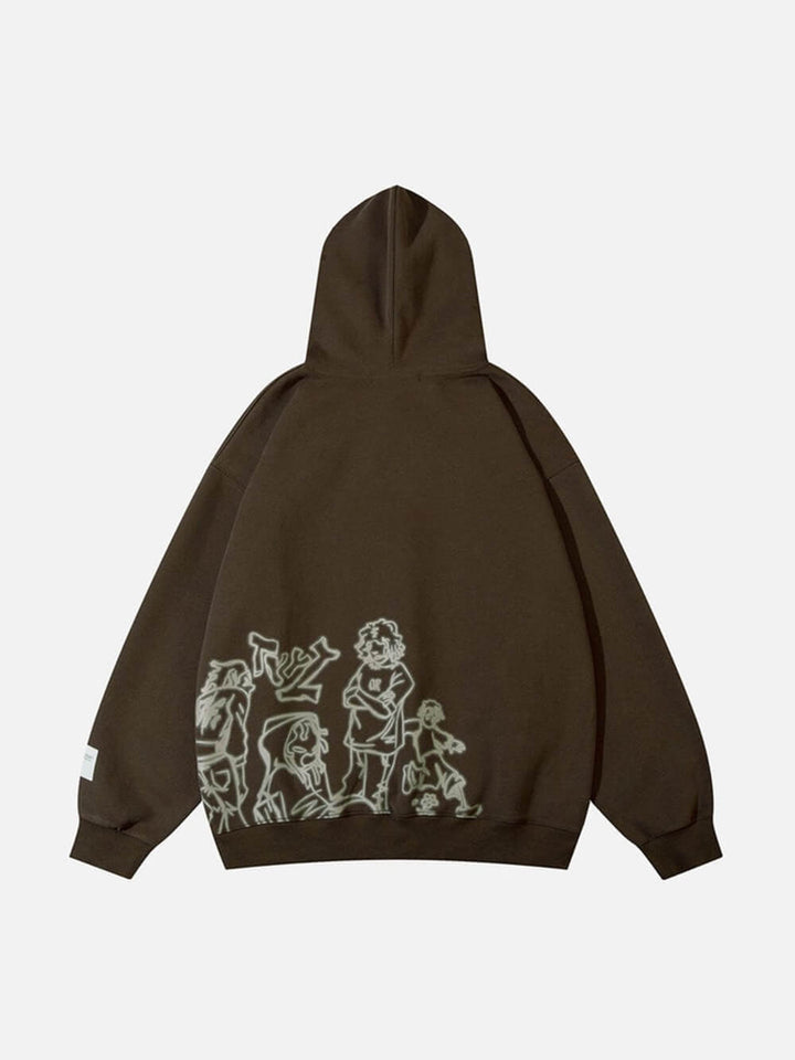 Cartoon Line Character Print Hoodie