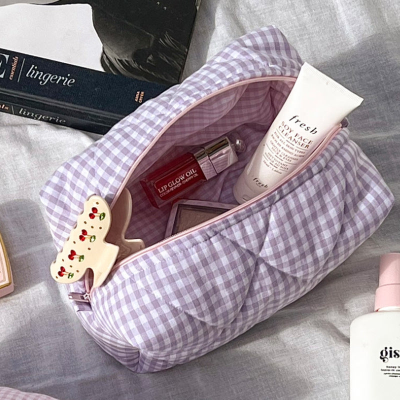 Pink Gingham With Cherry Handmade Makeup Bag