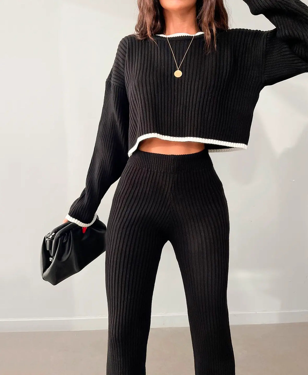 Ribbed Cropped Knitwear Set