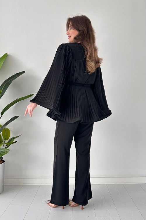 Pleated Flare Tops Pants Set